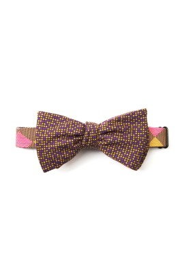 Mustard/Olive/Violet Checker/Dots Reversible Bow Tie  