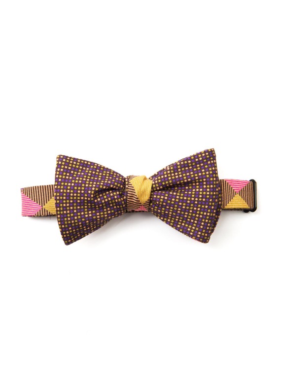 Mustard/Olive/Violet Checker/Dots Reversible Bow Tie 