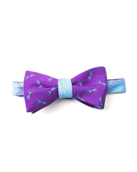 Purple/Blue Scissors/Glen Plaid Reversible Bow Tie 