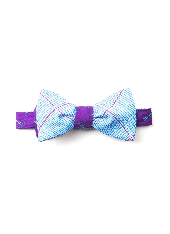 Purple/Blue Scissors/Glen Plaid Reversible Bow Tie 