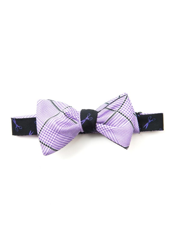 Black/Purple Scissors/Glen Plaid Reversible Bow Tie 