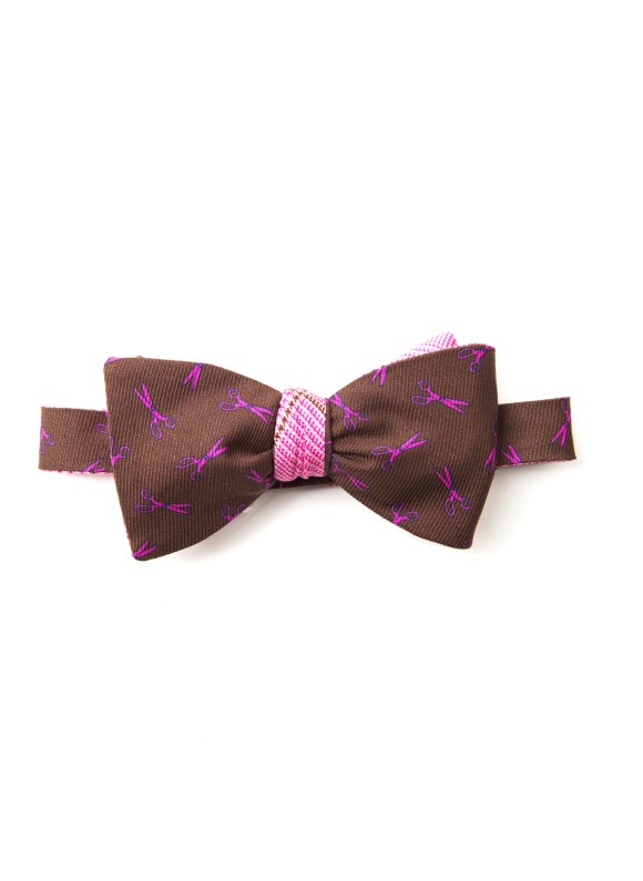 Mocha/Hot Pink/Navy Scissors/Glen Plaid Reversible Bow Tie 