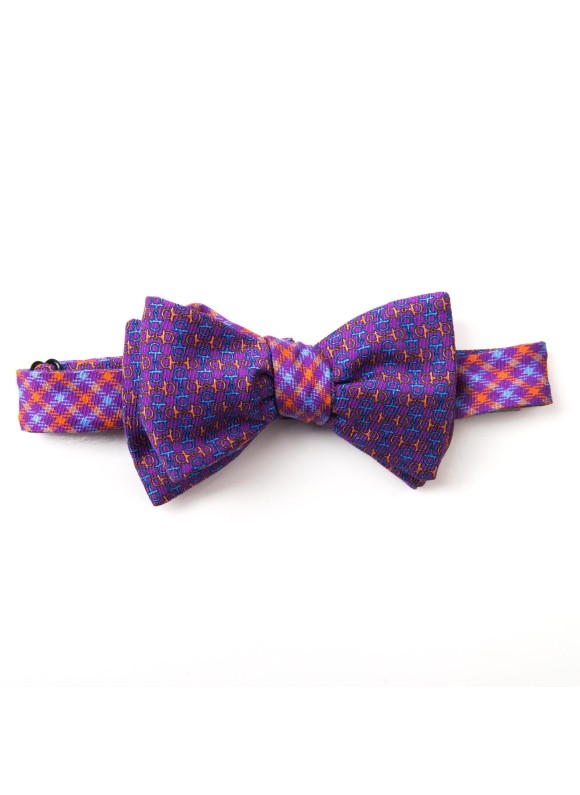 Purple/Blue/Orange Links/Check Reversible Bow Tie 