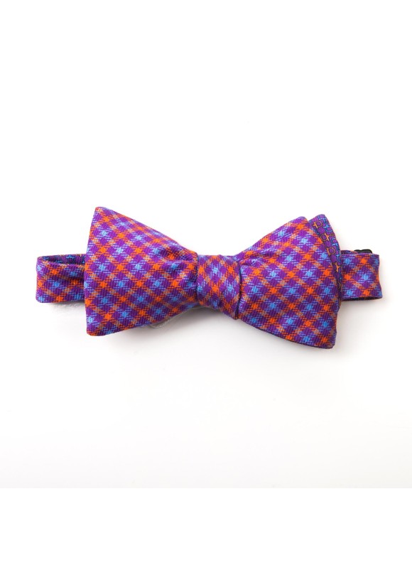 Purple/Blue/Orange Links/Check Reversible Bow Tie 