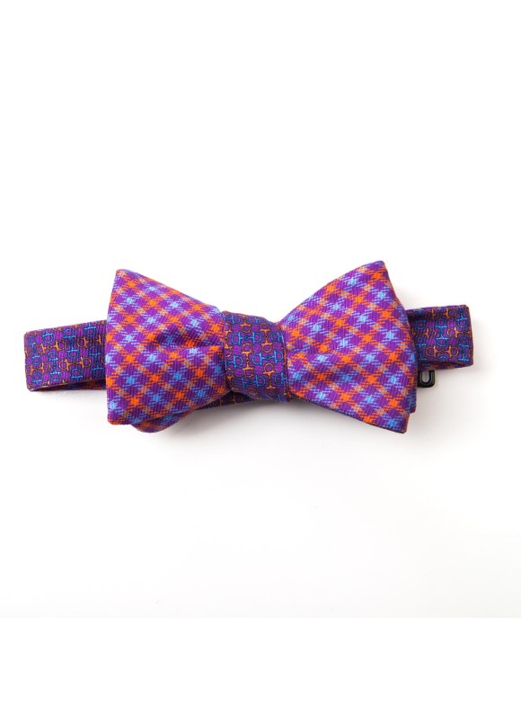 Purple/Blue/Orange Links/Check Reversible Bow Tie 