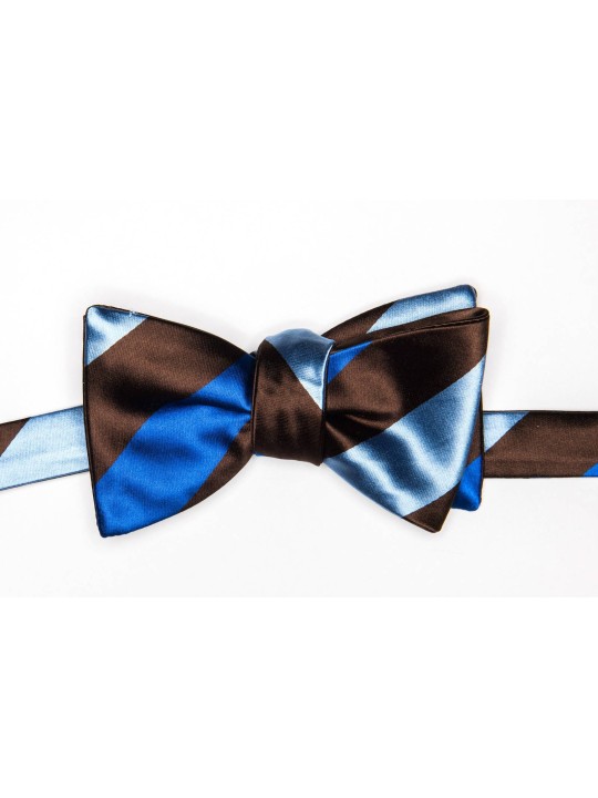 Mahogany/Cobalt/Light Blue Stripes/Dots Reversible Bow Tie