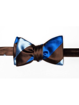 Mahogany/Cobalt/Light Blue Stripes/Dots Reversible Bow Tie