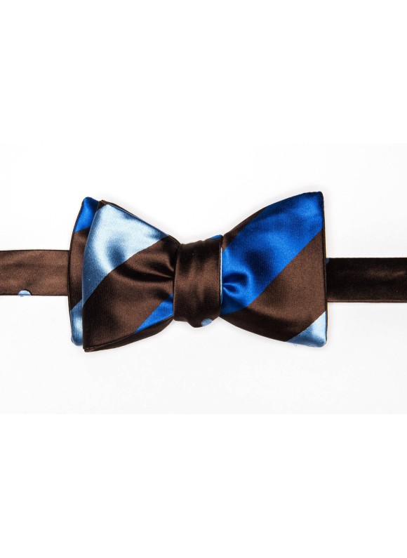 Mahogany/Cobalt/Light Blue Stripes/Dots Reversible Bow Tie