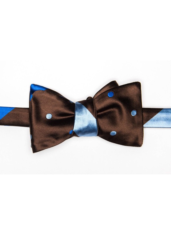 Mahogany/Cobalt/Light Blue Stripes/Dots Reversible Bow Tie