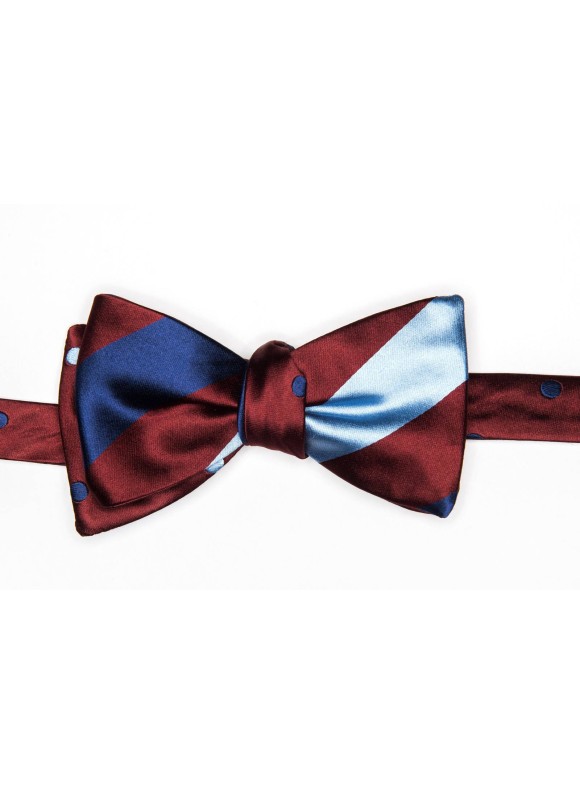 Maroon/French Blue/Light Blue Stripes/Dots Reversible Bow Tie