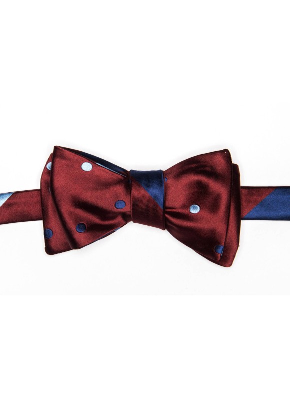 Maroon/French Blue/Light Blue Stripes/Dots Reversible Bow Tie