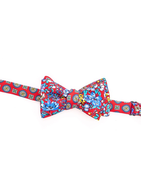 Red/Blue Floral/Medallion Neat Reversible Bow