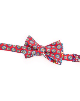 Red/Blue Floral/Medallion Neat Reversible Bow