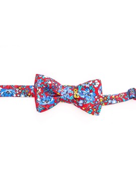 Red/Blue Floral/Medallion Neat Reversible Bow