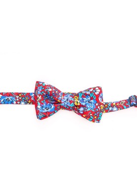 Red/Blue Floral/Medallion Neat Reversible Bow 