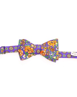 Purple/Orange Floral/Medallion Neat Reversible Bow