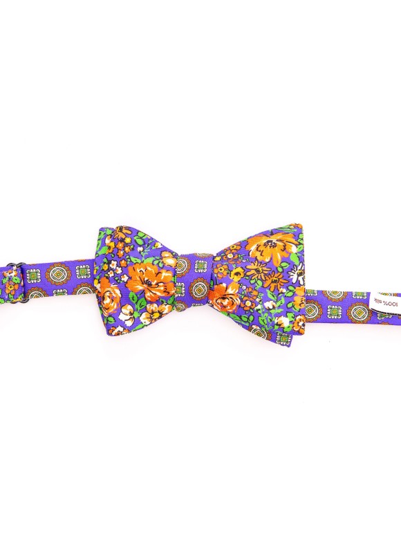 Purple/Orange Floral/Medallion Neat Reversible Bow