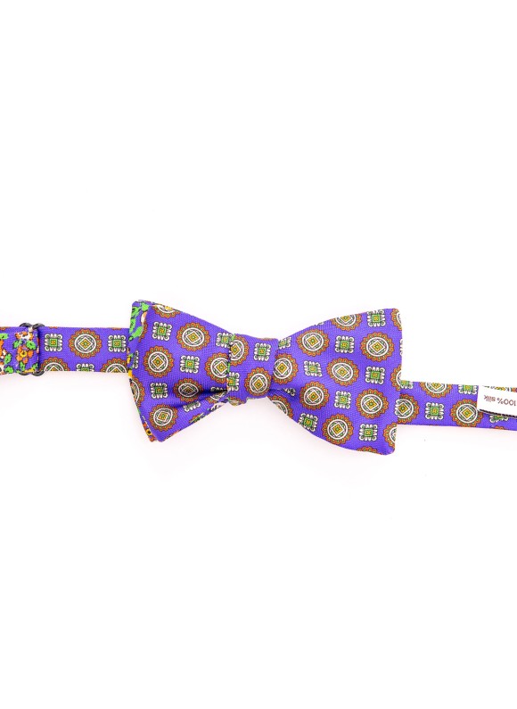 Purple/Orange Floral/Medallion Neat Reversible Bow