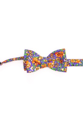 Purple/Orange Floral/Medallion Neat Reversible Bow 