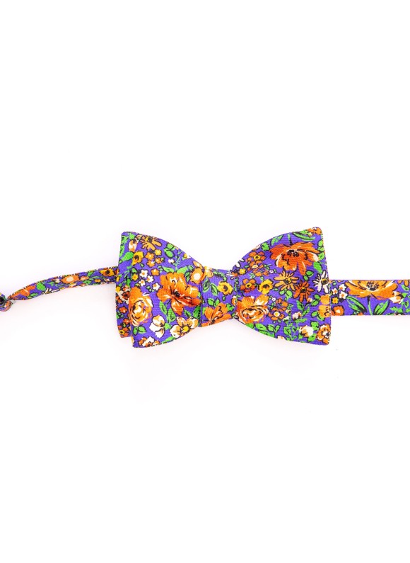 Purple/Orange Floral/Medallion Neat Reversible Bow