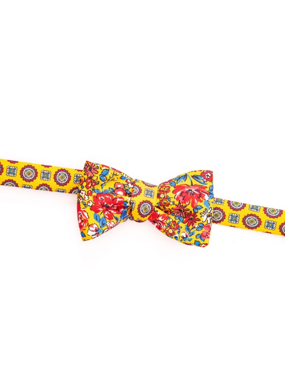 Yellow/Red Floral/Medallion Neat Reversible Bow