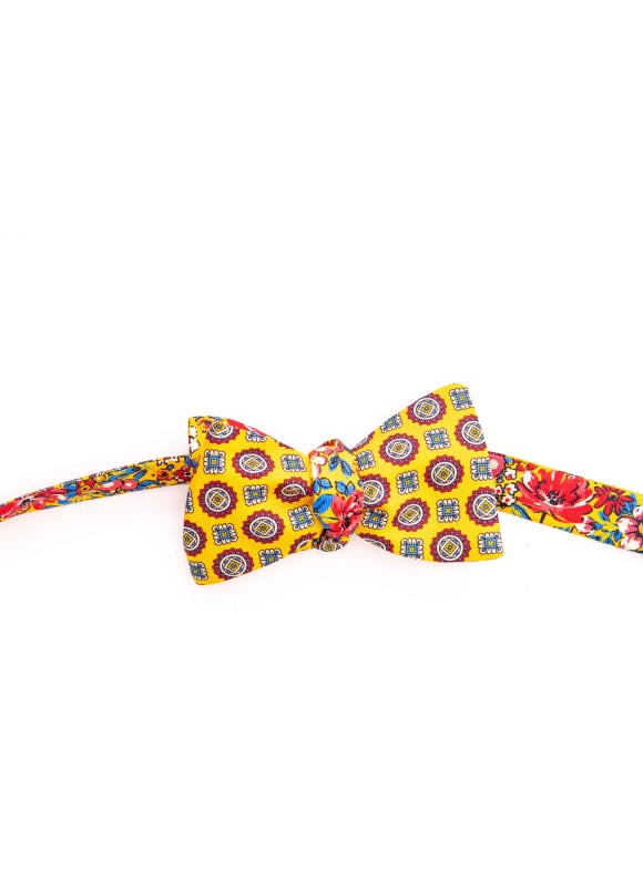 Yellow/Red Floral/Medallion Neat Reversible Bow