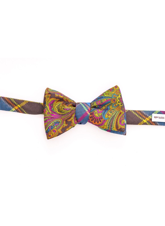 Brown/Blue Paisley/Plaid Reversible Bow