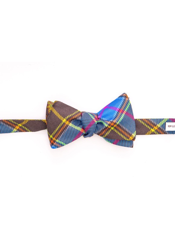 Brown/Blue Paisley/Plaid Reversible Bow