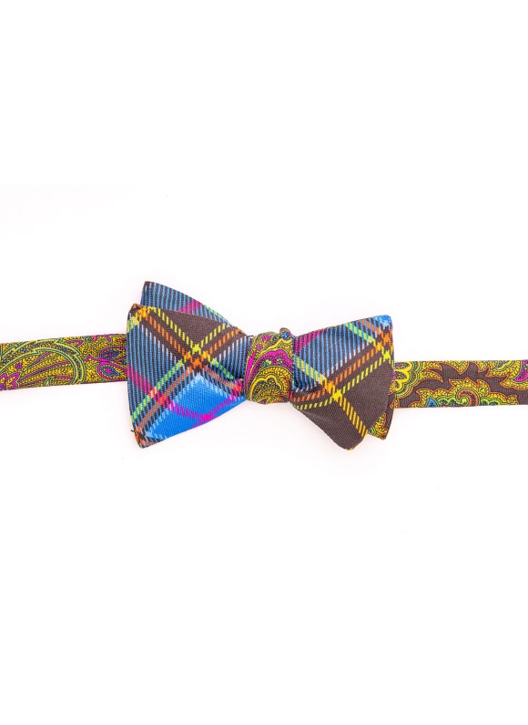 Brown/Blue Paisley/Plaid Reversible Bow