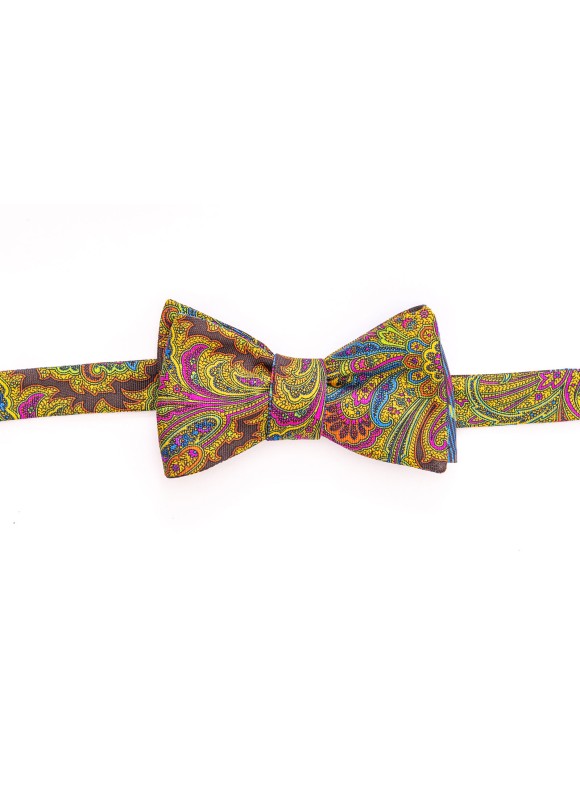 Brown/Blue Paisley/Plaid Reversible Bow