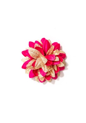 Hot Pink/Shiny Gold Daisy Silk Lapel Flower 