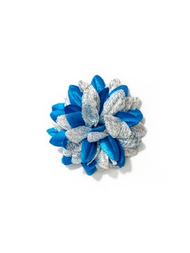 Bright Blue/Shiny Silver Daisy Silk Lapel Flower
