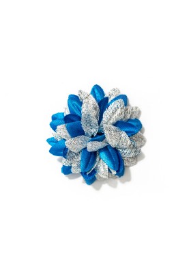 Bright Blue/Shiny Silver Daisy Silk Lapel Flower 