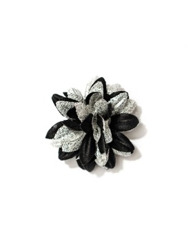 Black/Shiny Silver Daisy Silk Lapel Flower