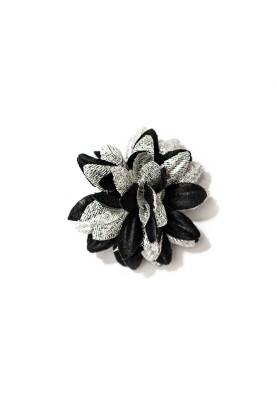 Black/Shiny Silver Daisy Silk Lapel Flower 