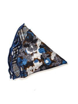 Grey/Blue Floral Camo/Glen Plaid Print Silk Shappe Diamante Reversible Pocket Circle