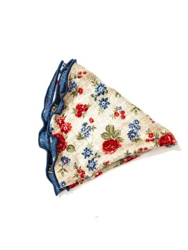 Tan/Red Floral/Quatrefoil Neat Print Silk Shappe Diamante Reversible Pocket Circle 