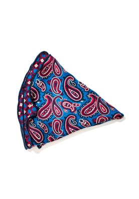 Blue/Red Almond Pines/Geo Neat Print Silk Shappe Diamante Reversible Pocket Circle 