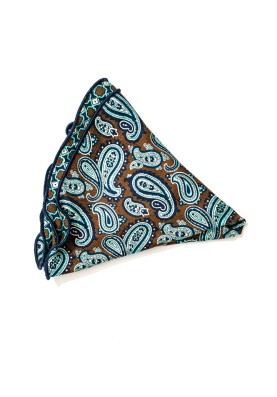 Brown/Aqua Almond Pines/Geo Neat Print Silk Shappe Diamante Reversible Pocket Circle 