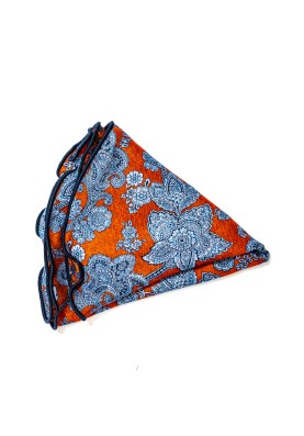 Rust/Denim Vine Paisley/Houndstoothprint Silk Shappe Diamante Reversible Pocket Circle 