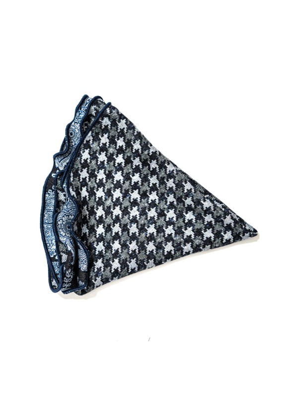 Black/White Vine Paisley/Houndstooth Print Silk Shappe Diamante Reversible Pocket Circle