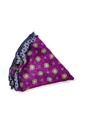 Dk. Magenta/Lt. Blue Neat/Geo Print Silk Shappe Diamante Reversible Pocket Circle 