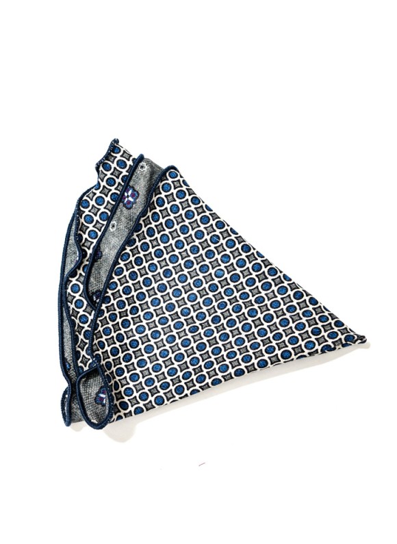 Grey/Denim Neat/Geo Print Silk Shappe Diamante Reversible Pocket Circle