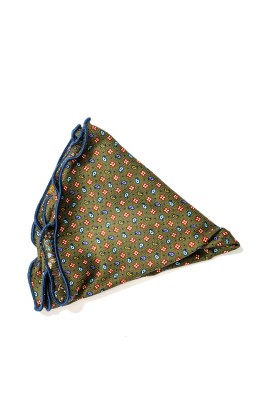 Olive Mini Pines Neat/Circus Floral Print Silk Shappe Diamante Reversible Pocket Circle 