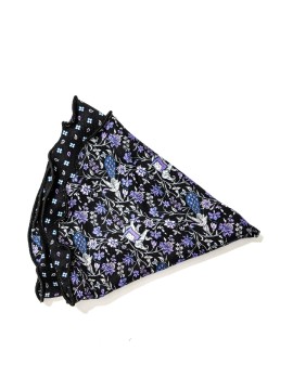 Black Mini Pines Neat/Circus Floral Print Silk Shappe Diamante Reversible Pocket Circle