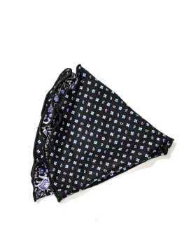 Black Mini Pines Neat/Circus Floral Print Silk Shappe Diamante Reversible Pocket Circle