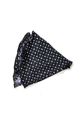 Black Mini Pines Neat/Circus Floral Print Silk Shappe Diamante Reversible Pocket Circle 