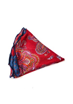 Red/Denim Paisley/Polka Dots Print Silk Shappe Diamante Reversible Pocket Circle 