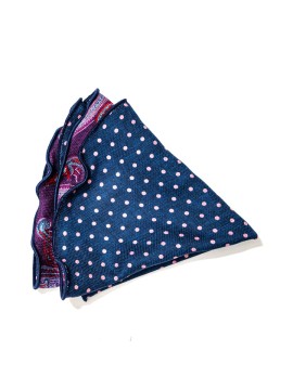 Purple/Navy/Pink Paisley/Polka Dots Print Silk Shappe Diamante Reversible Pocket Circle