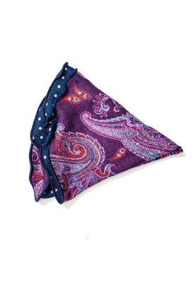 Purple/Navy/Pink Paisley/Polka Dots Print Silk Shappe Diamante Reversible Pocket Circle 